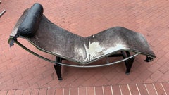 Vintage Modernist Chrome Chaise attributed to Le Corbusier LC4 with Hair on Hide