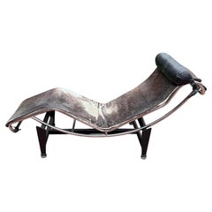 Vintage Modernist Chrome Chaise attributed to Le Corbusier LC4 with Hair on Hide