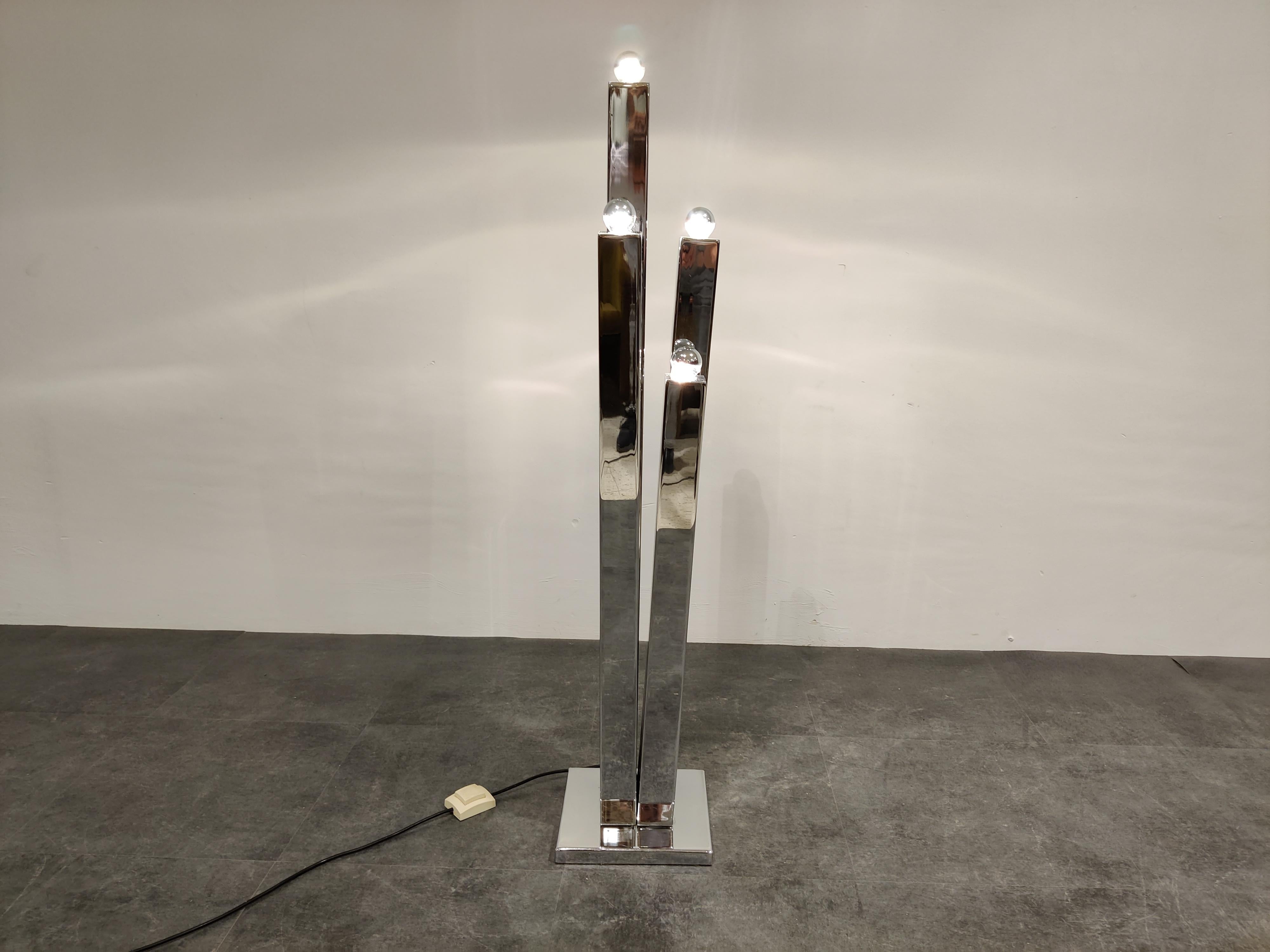 Hollywood Regency Vintage Modernist Chrome Floor Lamp by Gaetano Sciolari, 1970s