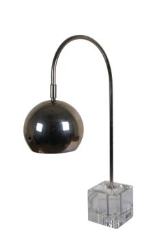 Vintage Modernist Chrome & Lucite Eyeball Desk Library Table Lamp 23"