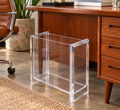 Vintage Modernist Clear Lucite Rectangular Wastebasket, Space Age Style