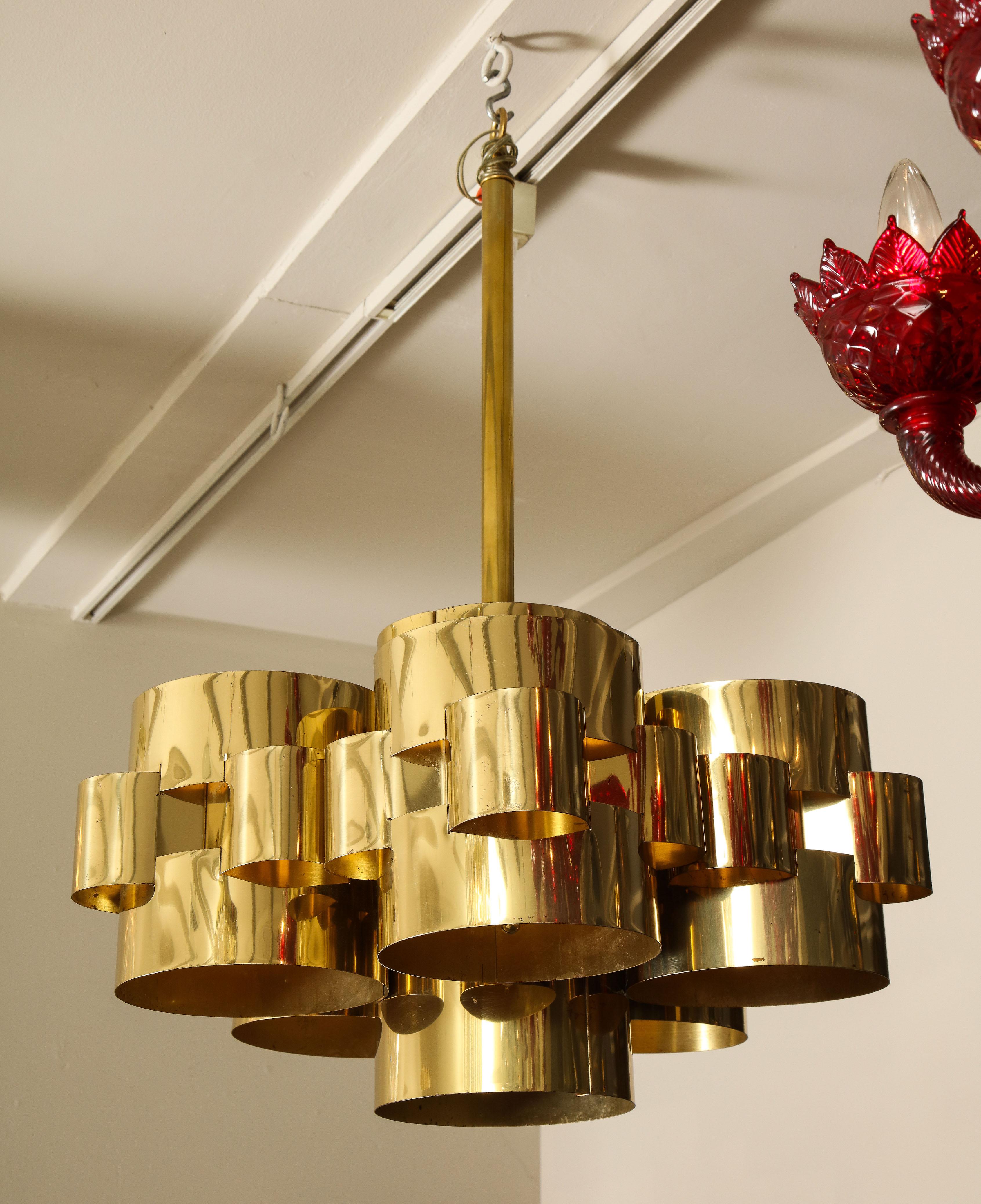 Metal Vintage Modernist Cloud Chandelier in Brass by Curtis Jere