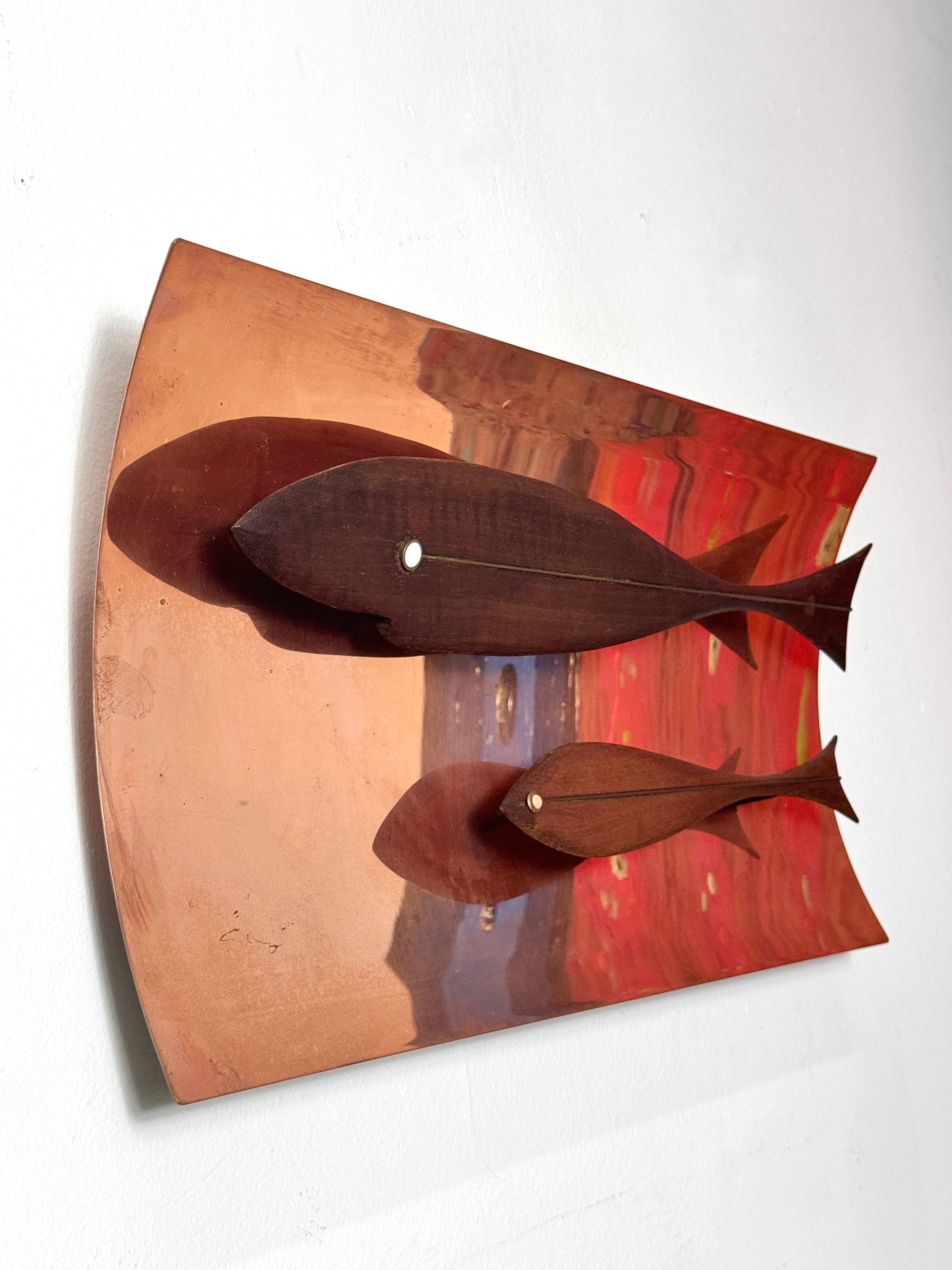 American Mid Century Modernist Copper Fish Wall Mount Sculpture Westwood Chadwick 1950s