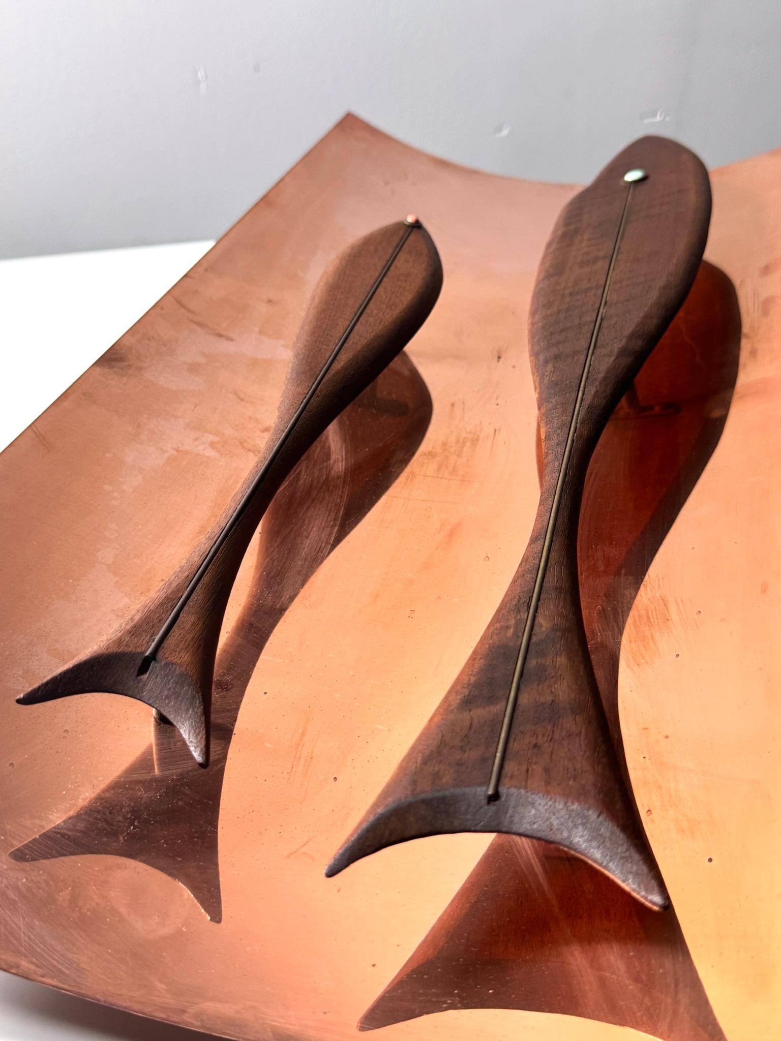 Mid Century Modernist Copper Fish Wall Mount Sculpture Westwood Chadwick 1950s In Good Condition In Troy, MI