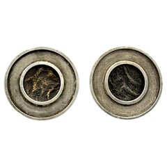 Boutons de manchette modernistes vintage en argent doré