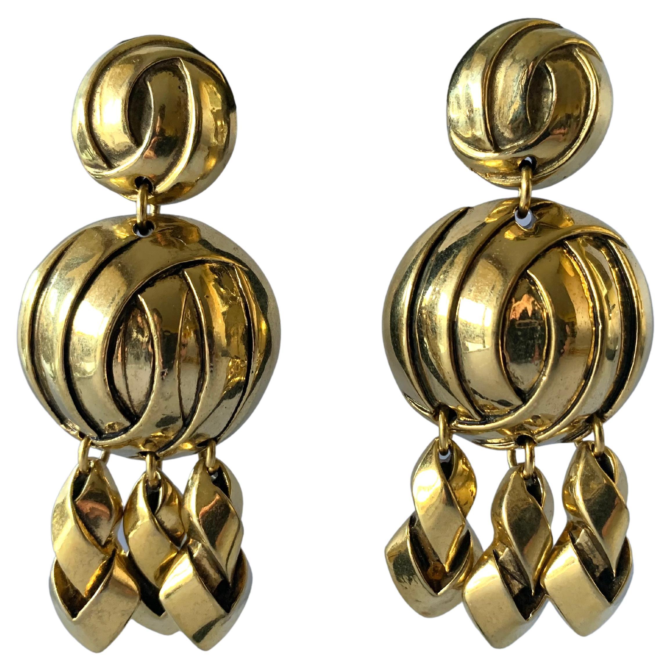 Vintage Modernist Dangle French Gold Earrings 