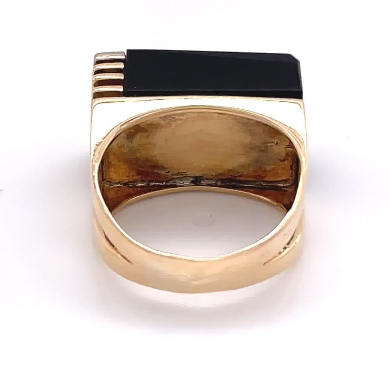 Women's Vintage Modernist Diamond Onyx 14 Karat Gold Ring