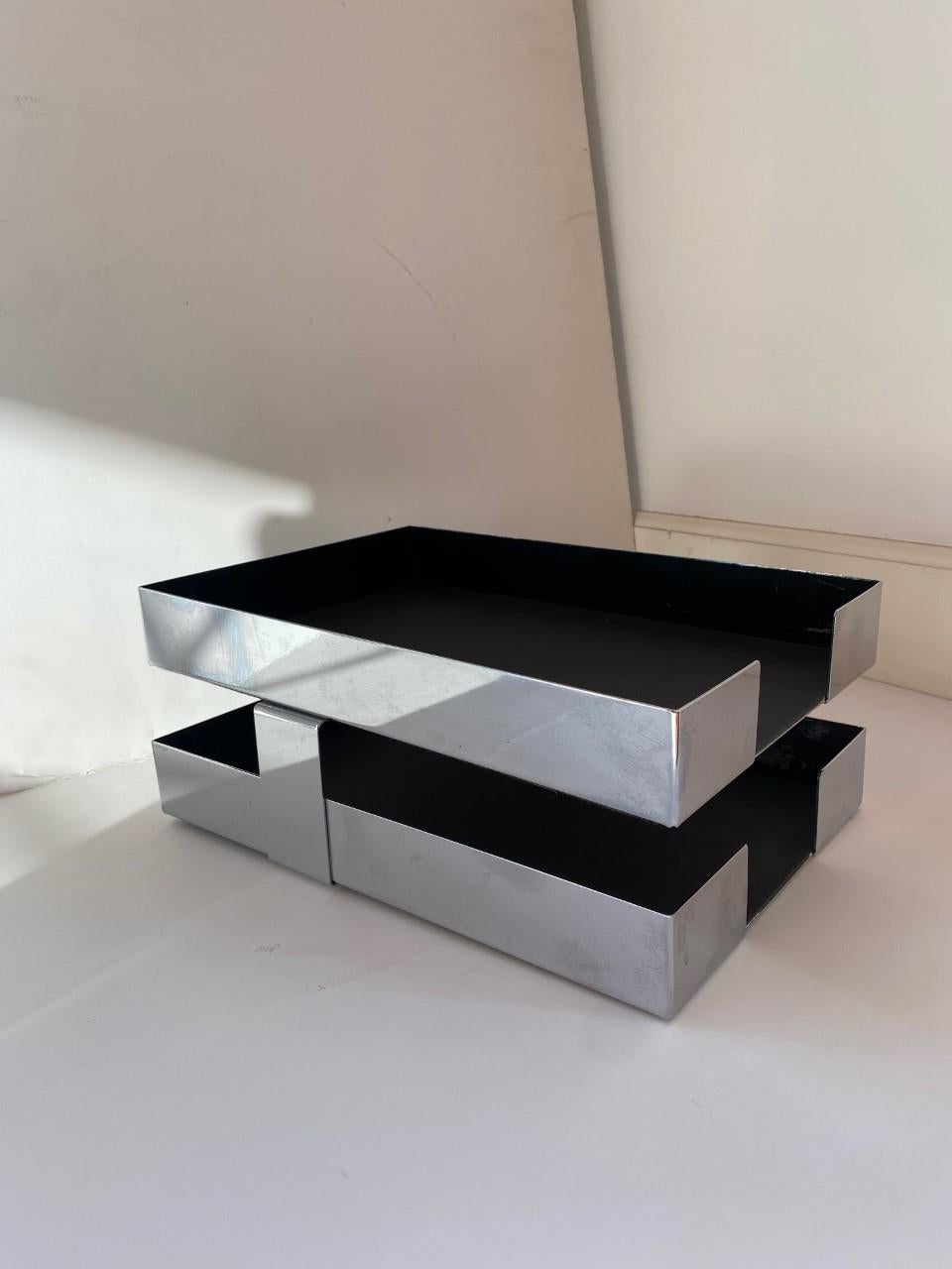Cast Vintage Modernist Double Paper Tray in Chrome by Smokador, 1970s