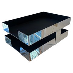 Plateau à double papier moderniste vintage en chrome de Smokador, 1970