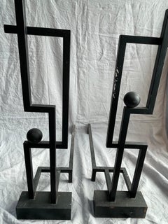 Vintage Modernist Geometric Andiron Pair