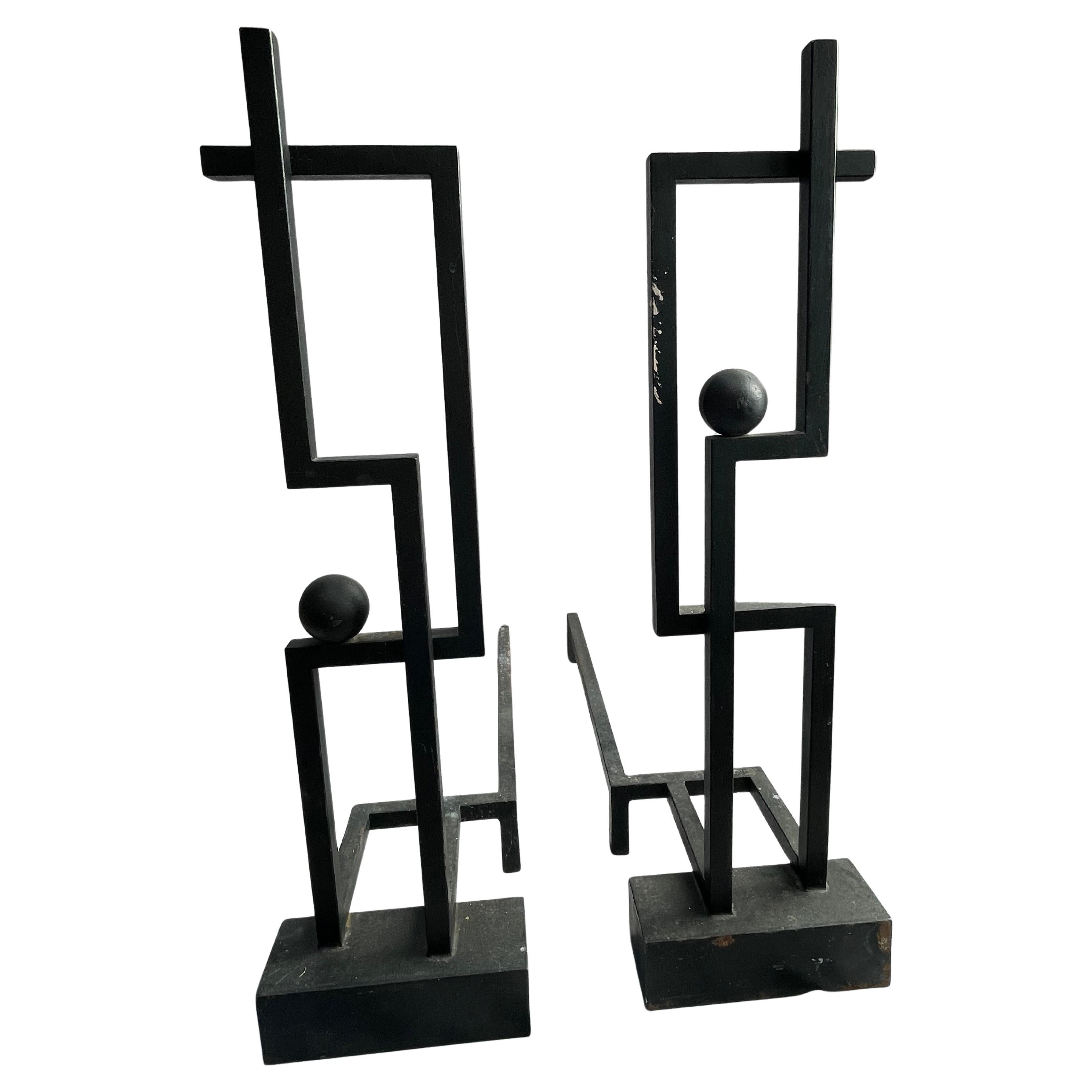 Paire de fer à béton géométrique vintage et moderniste en vente