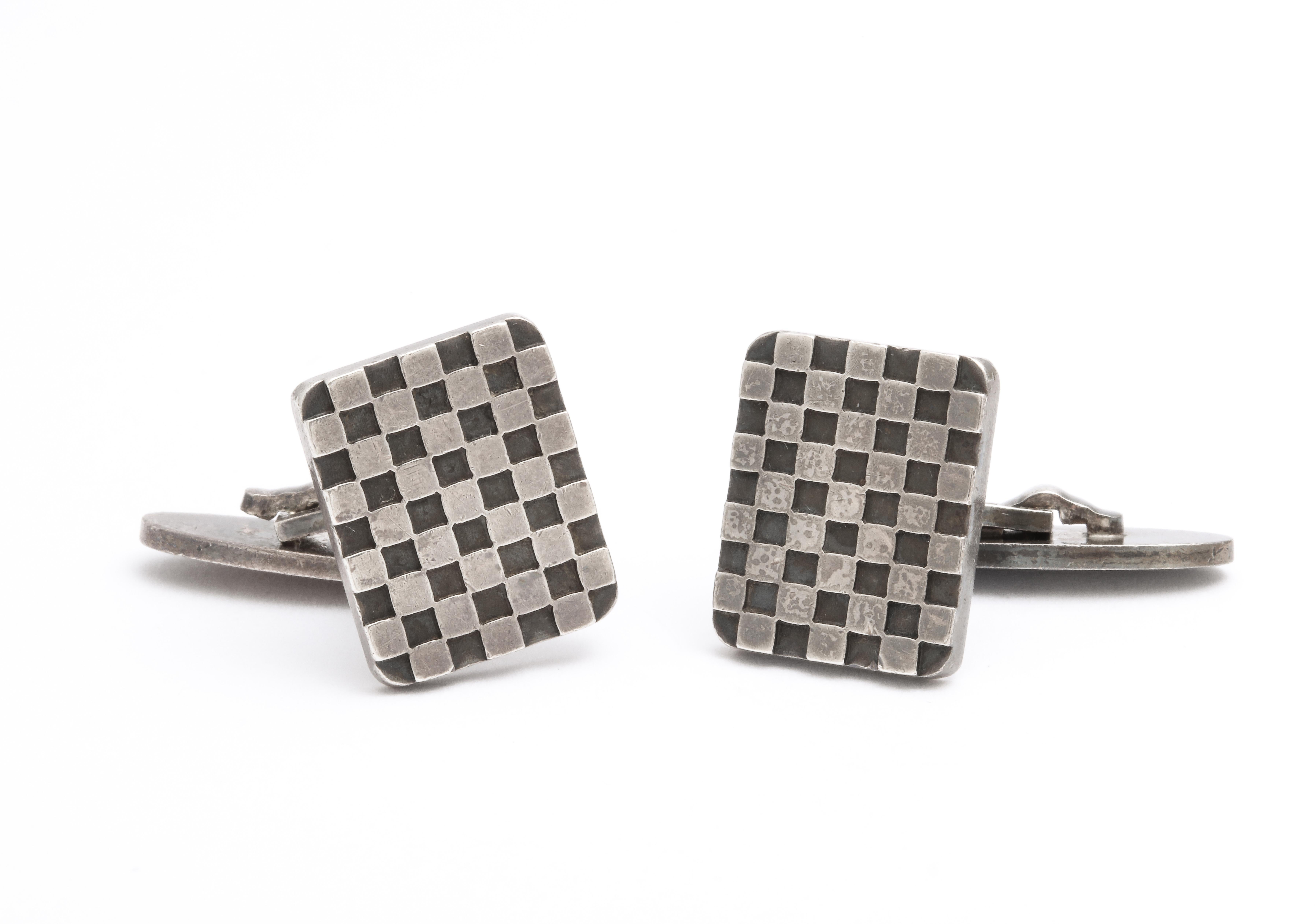 Women's or Men's Vintage Modernist Georg Jensen Checkerboard Cufflinks For Sale