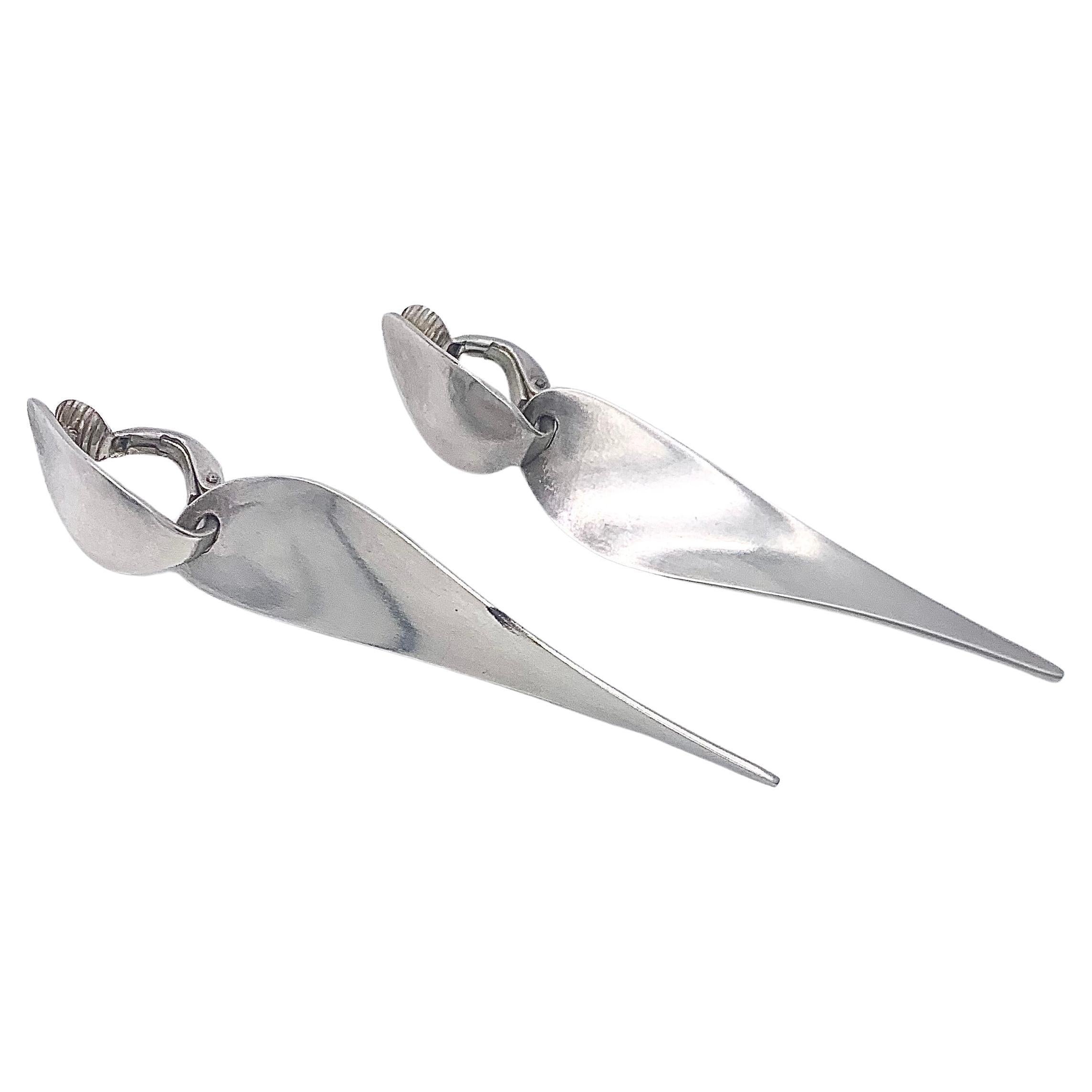 Modernist Vintage 1960's Georg Jensen Nana Ditzel Clip-On Earrings Sterling Silver For Sale