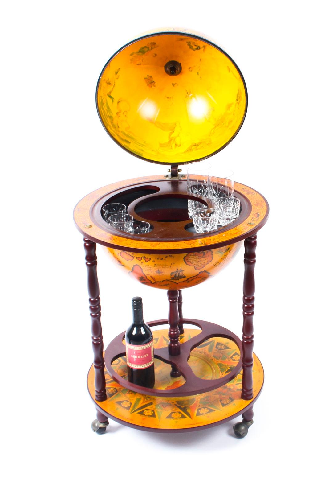 Wood Vintage Modernist Globe Cocktail Cabinet Dry Bar Mid Century