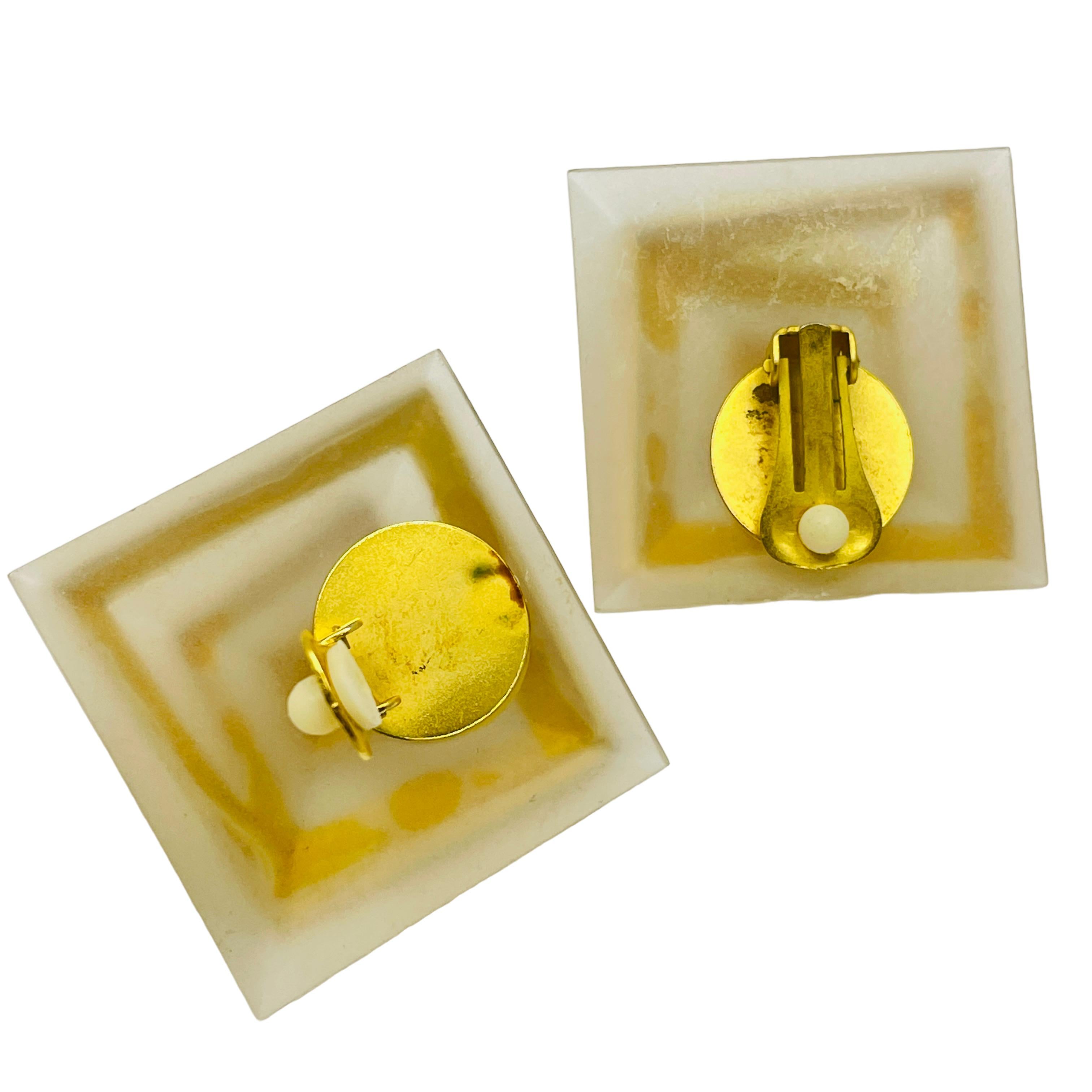 Women's or Men's Vintage modernist  gold lucite designer runway clip on earrings  For Sale