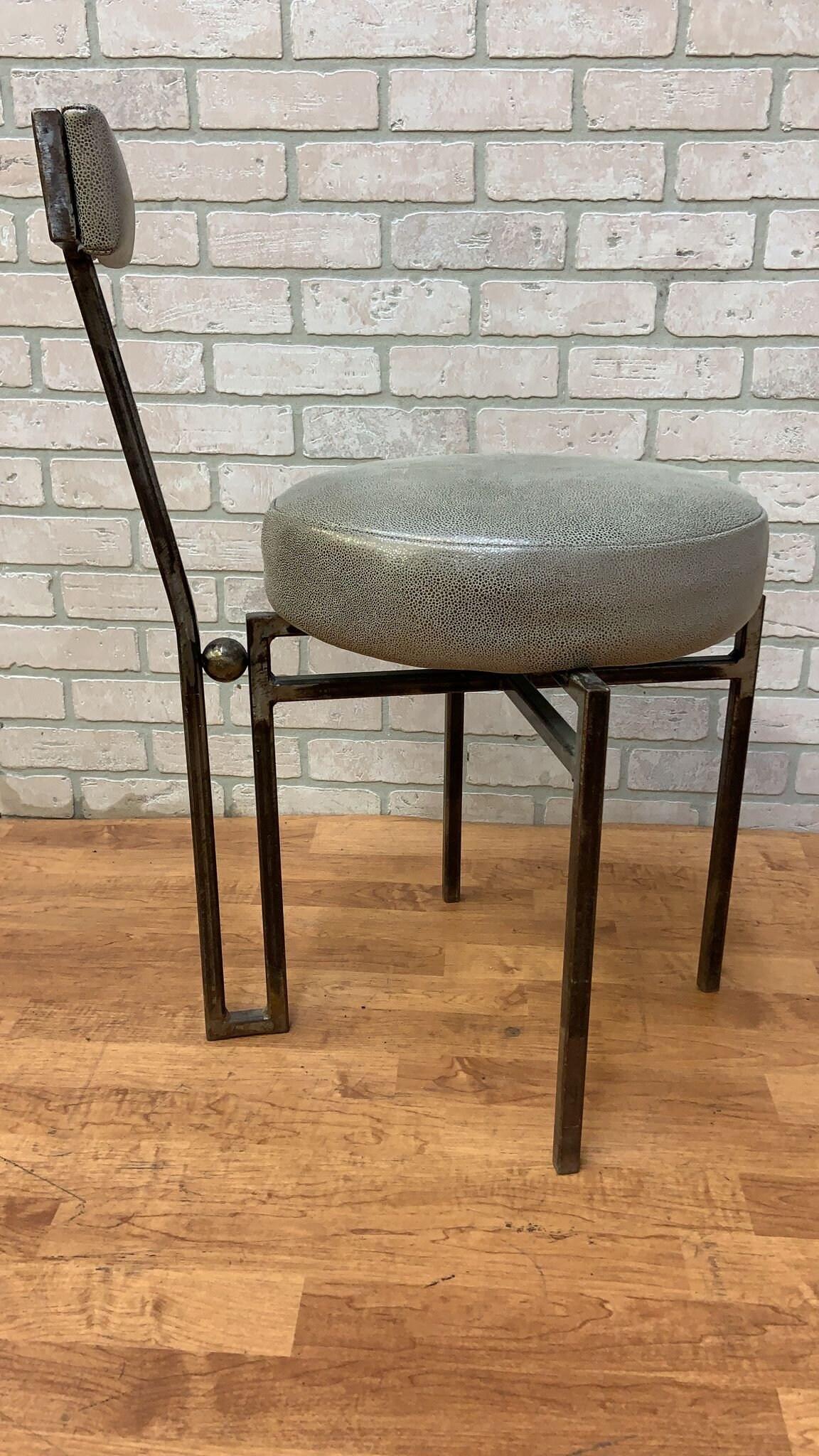 Vintage Modernist Hand Forged Iron Accent Chair Newly Upholstered in Leather For Sale 1