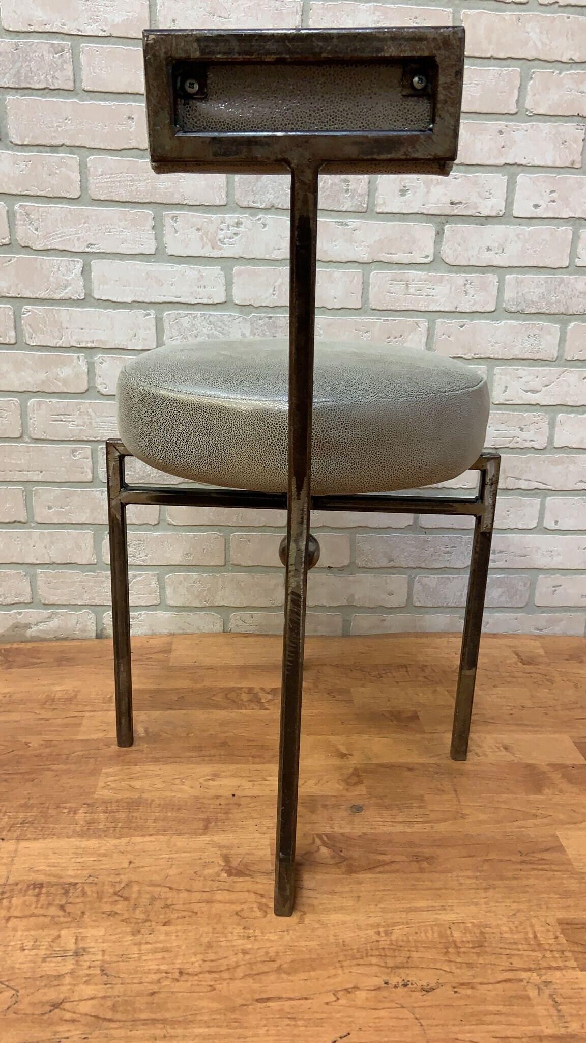 Vintage Modernist Hand Forged Iron Accent Chair Newly Upholstered in Leather For Sale 2