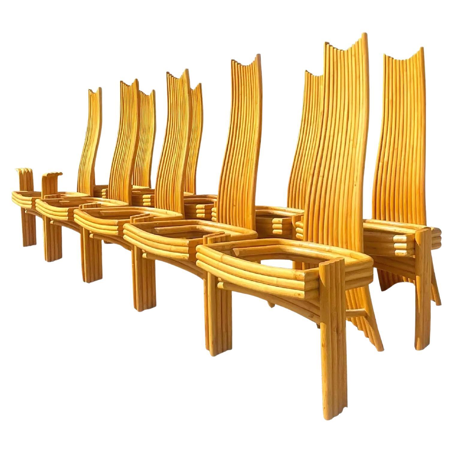 Pencil Reed Rattan High Back Dining Chairs, Set of 10 at 1stDibs