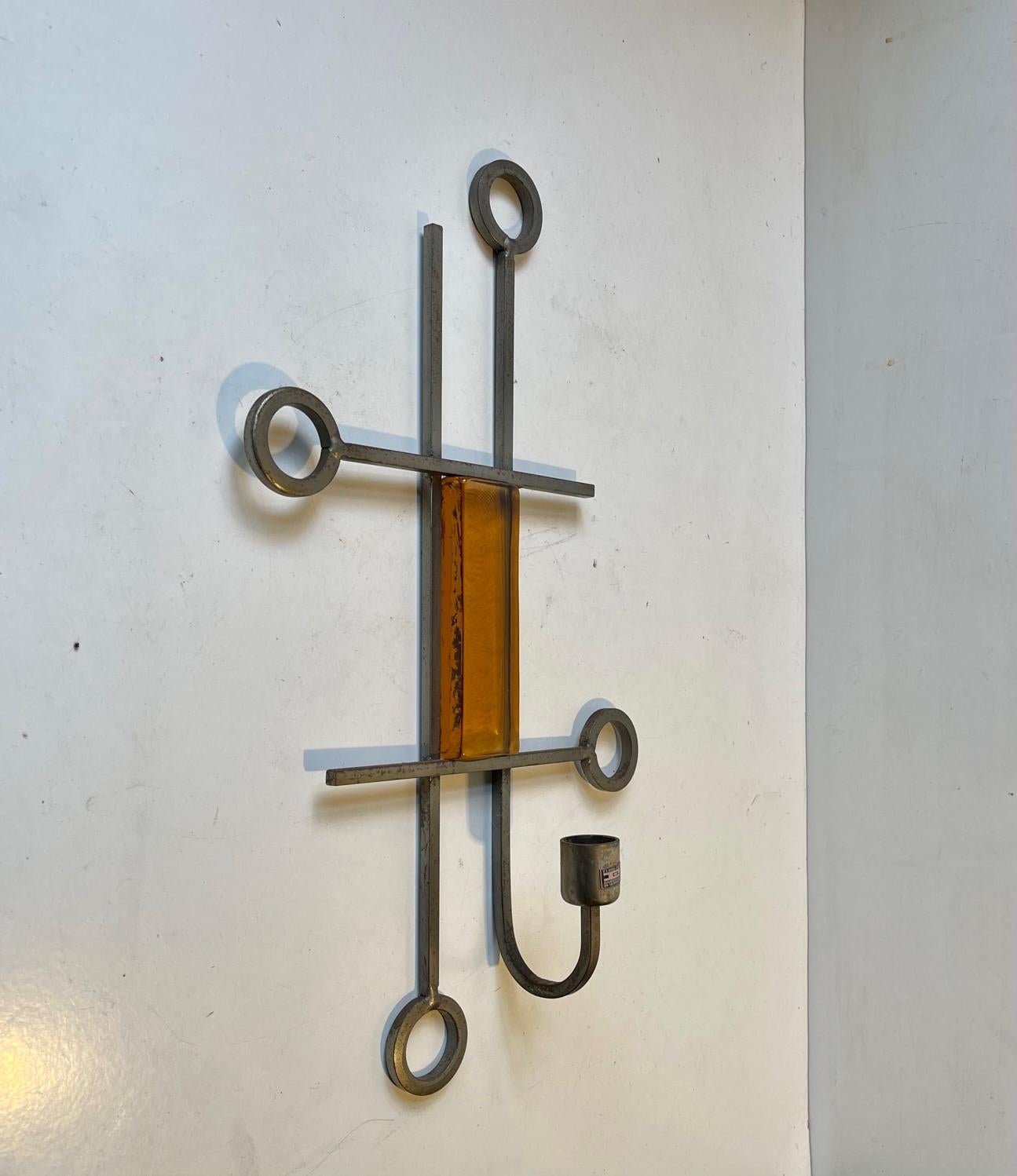 Late 20th Century Vintage Modernist Iron & Glass Candle Sconce from Danish Ferro Art, 1970s For Sale