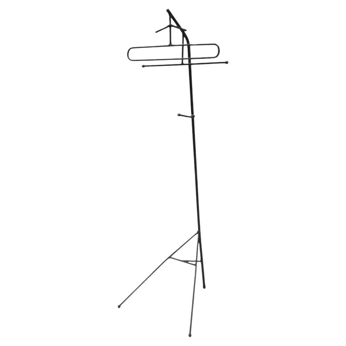 Vintage Modernist Jacques Adnet Style Wrought Iron Hairpin Clothing Valet