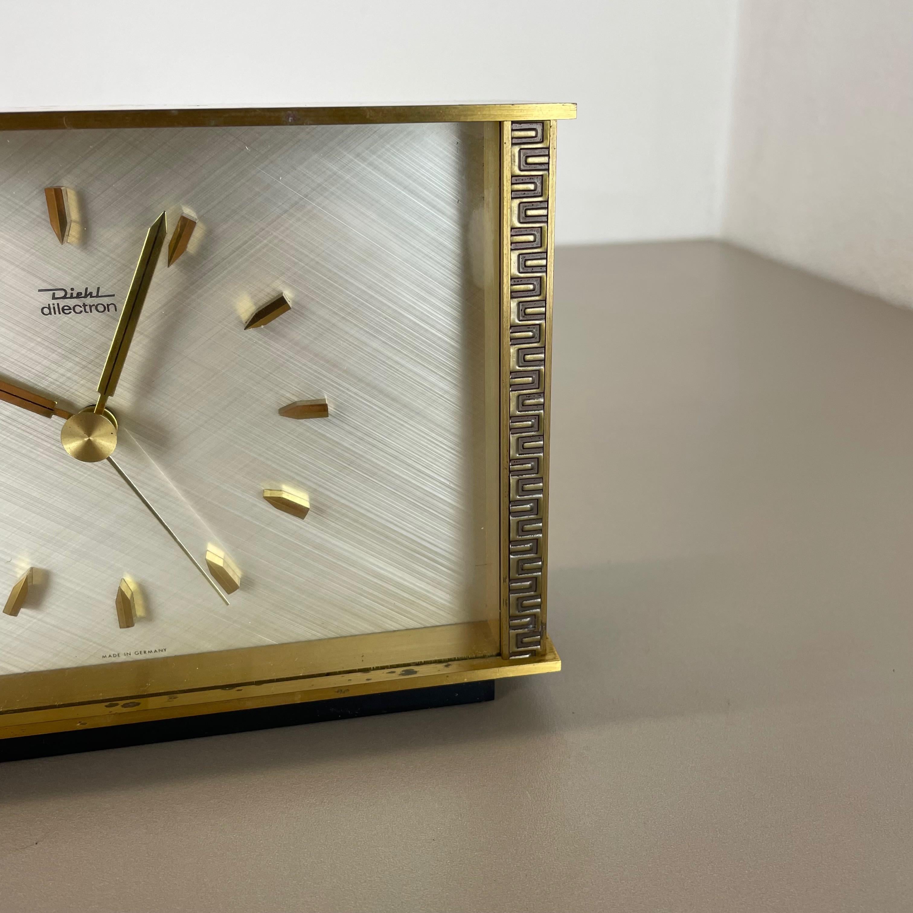 Vintage Modernist Metal Brass Table Clock by Diehl Dilectron, Germany 1960s For Sale 5