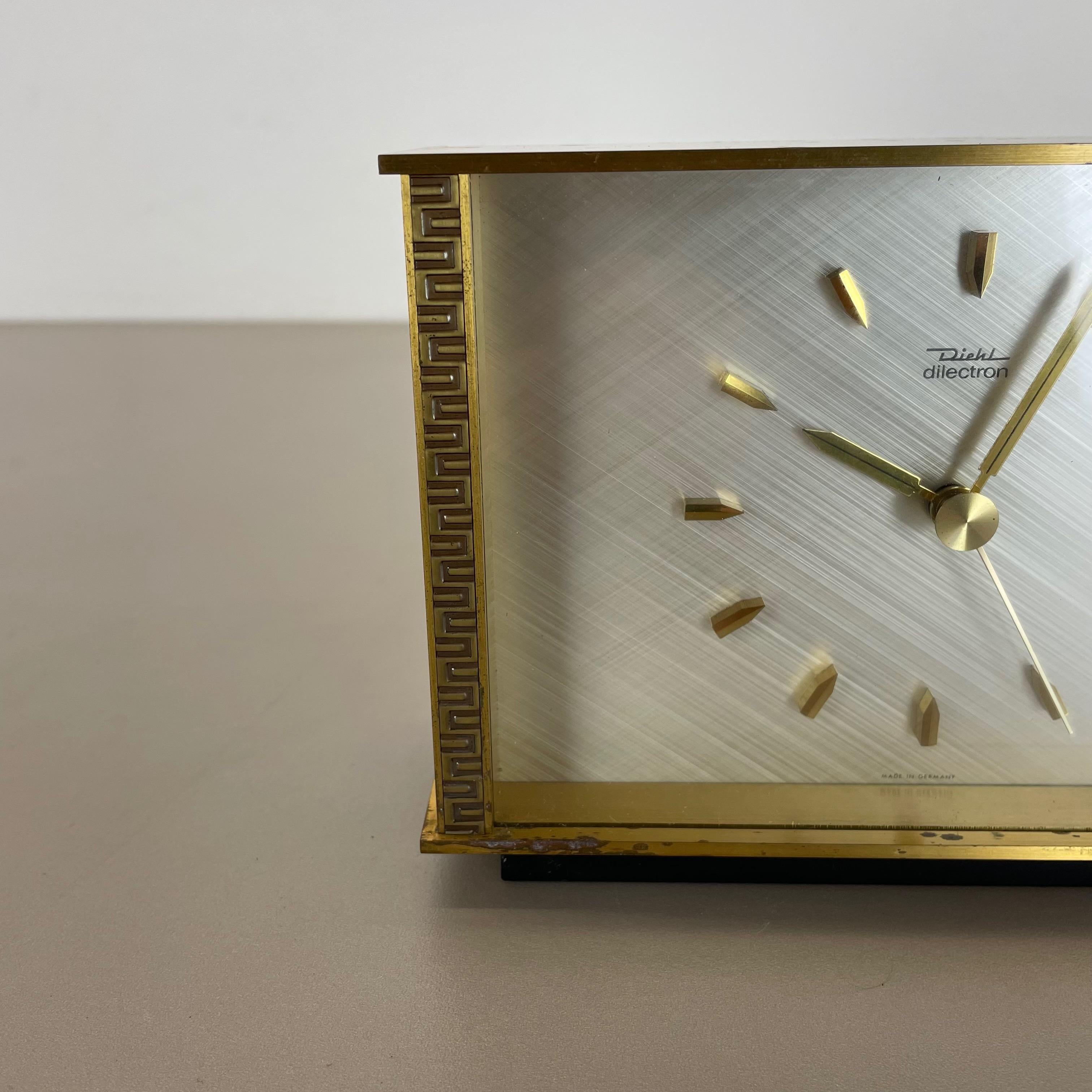 Vintage Modernist Metal Brass Table Clock by Diehl Dilectron, Germany 1960s For Sale 6