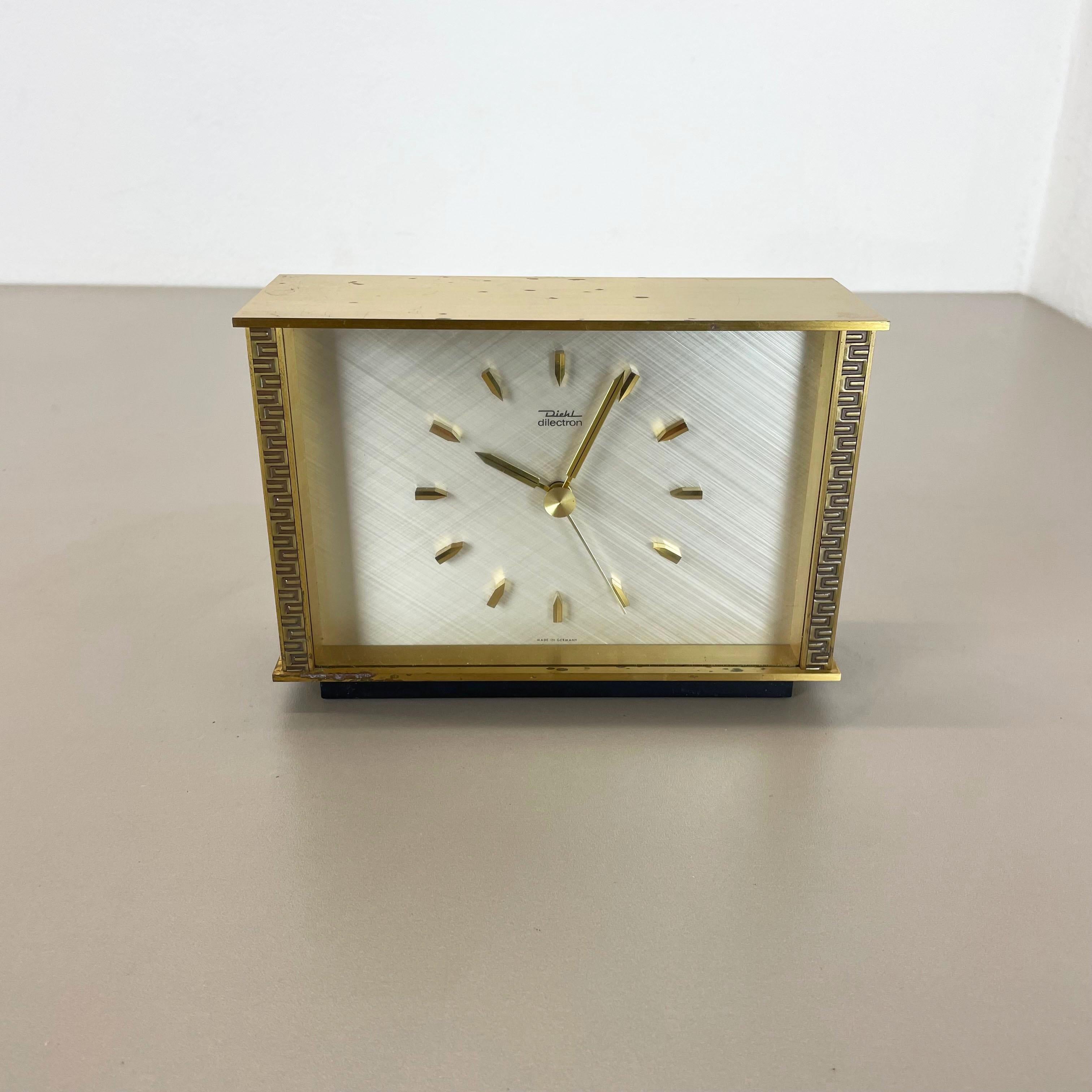 Mid-Century Modern Vintage Modernist Metal Brass Table Clock by Diehl Dilectron, Germany 1960s For Sale