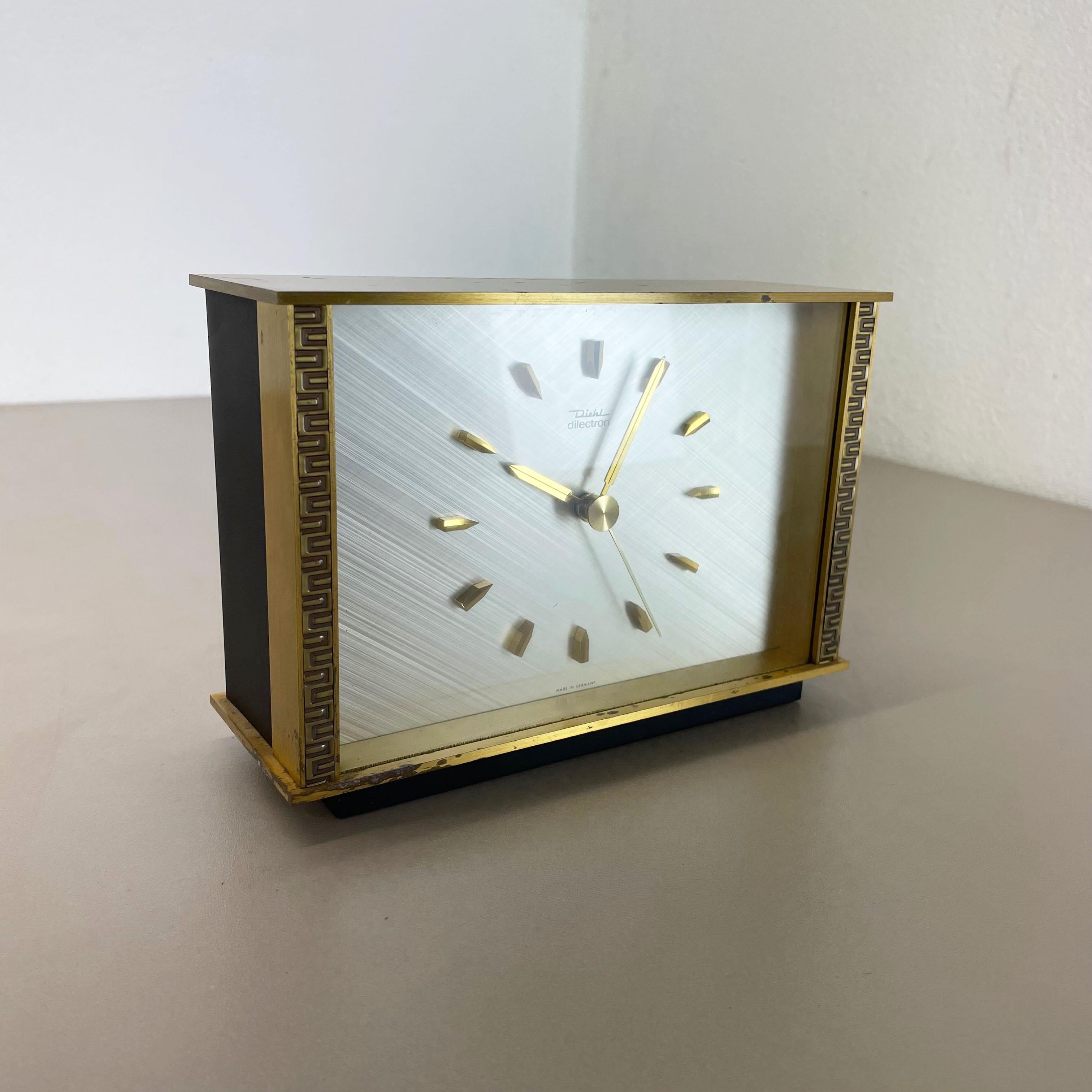 20th Century Vintage Modernist Metal Brass Table Clock by Diehl Dilectron, Germany 1960s For Sale
