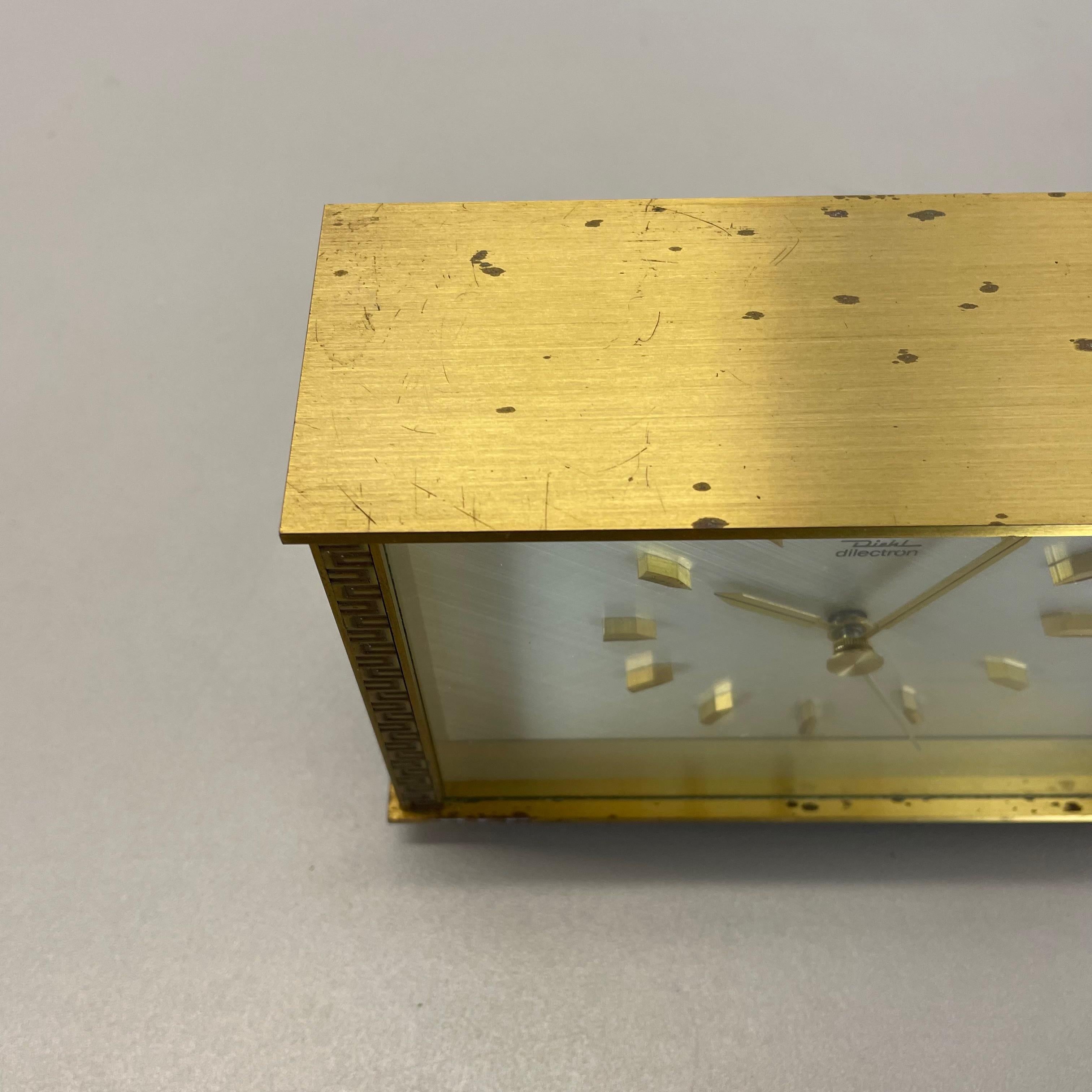 Vintage Modernist Metal Brass Table Clock by Diehl Dilectron, Germany 1960s For Sale 1