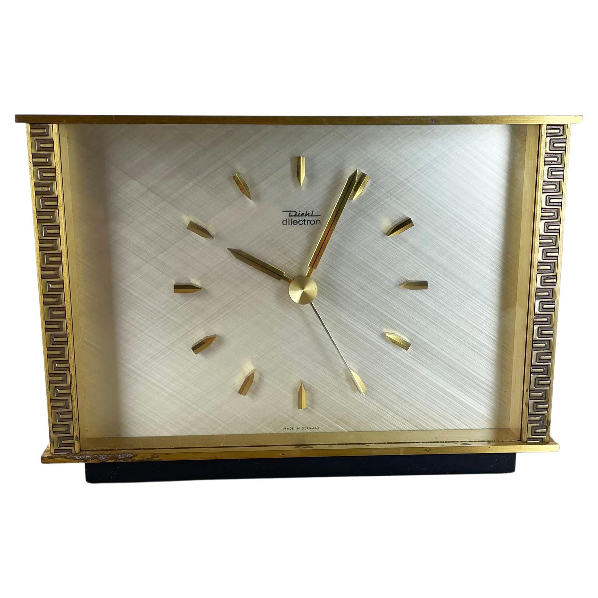 Vintage Modernist Metal Brass Table Clock by Diehl Dilectron, Germany 1960s For Sale