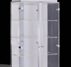 Vintage Modernist Mirrored Acrylic Display Cabinet with Lighting