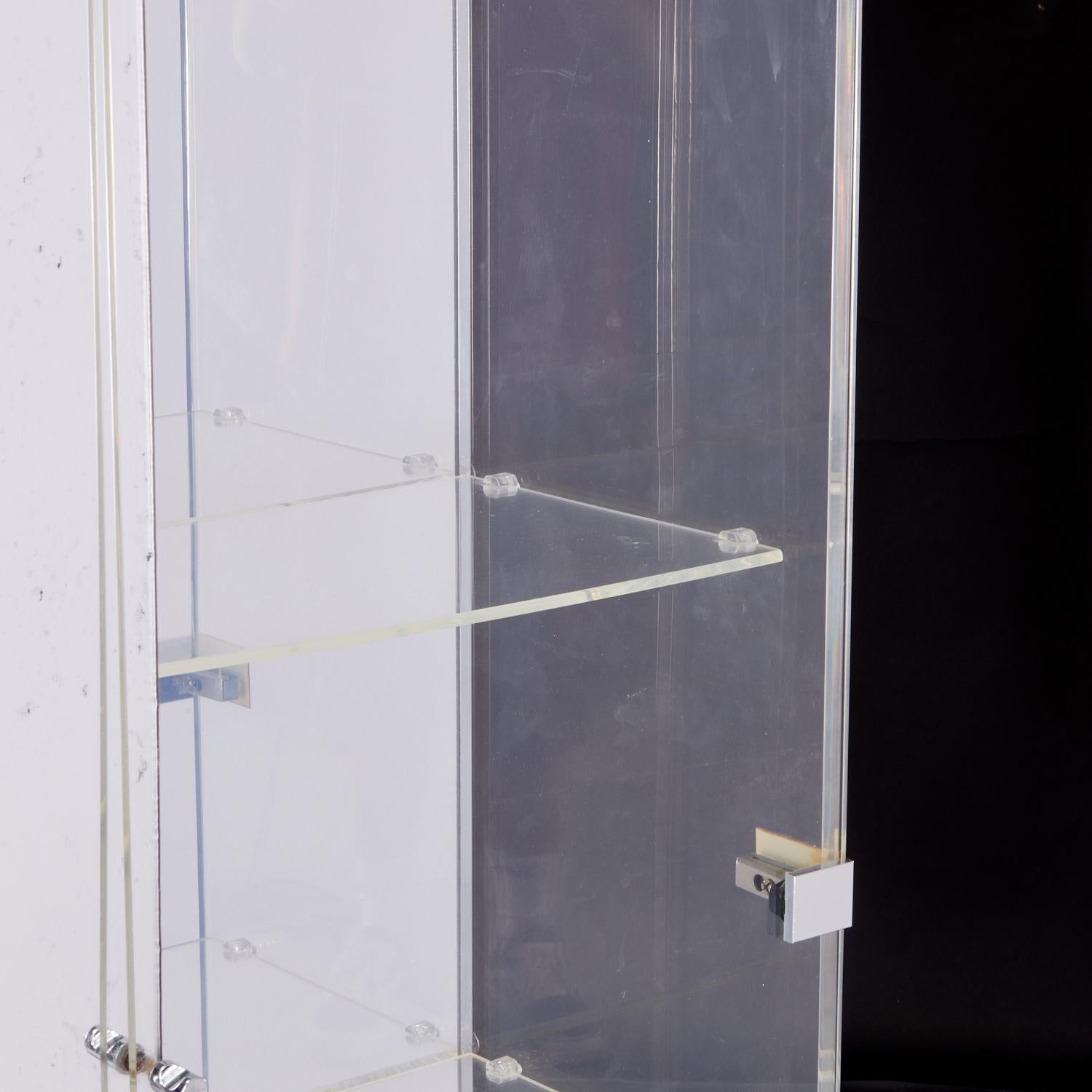 Mid-Century Modern Vintage Modernist Mirrored Acrylic Display Cabinet with Lighting For Sale