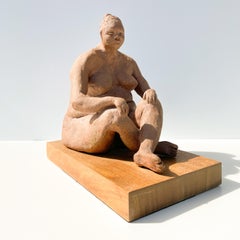 Vintage Modernist Nude Rubenesque Women Terracotta Sculpture By F. Kahn MCM