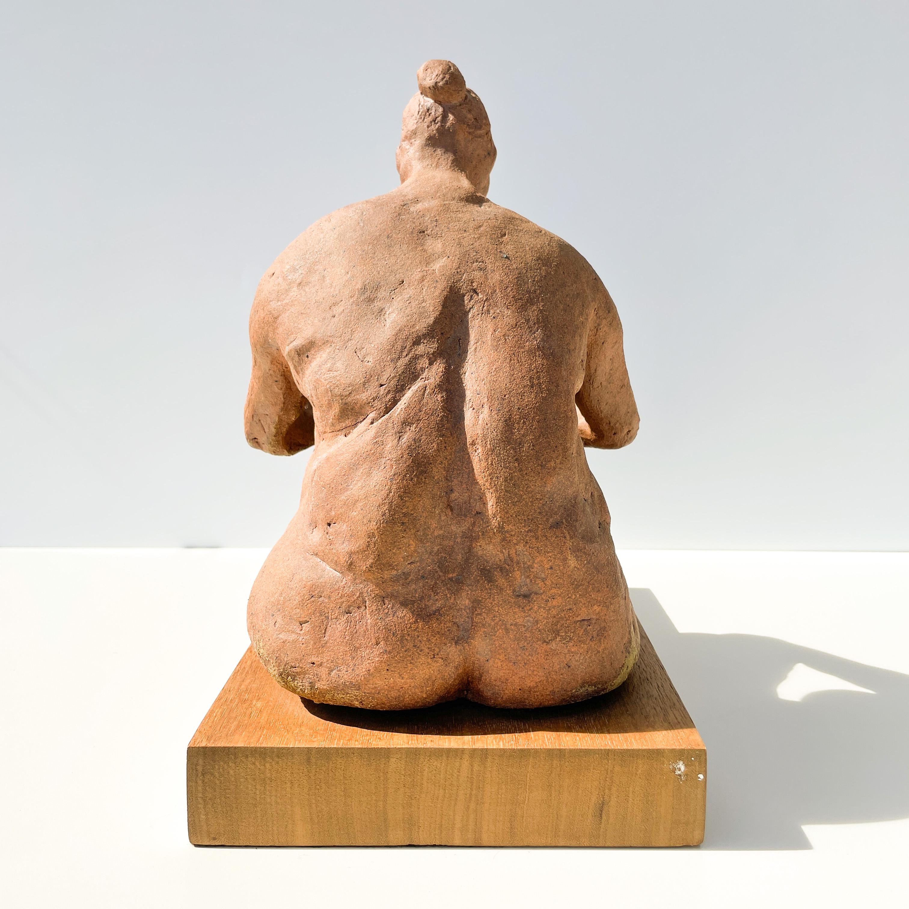 Vintage Modernist Nude Rubenesque Women Terracotta Sculpture By F. Kahn MCM In Good Condition For Sale In Palm Desert, CA