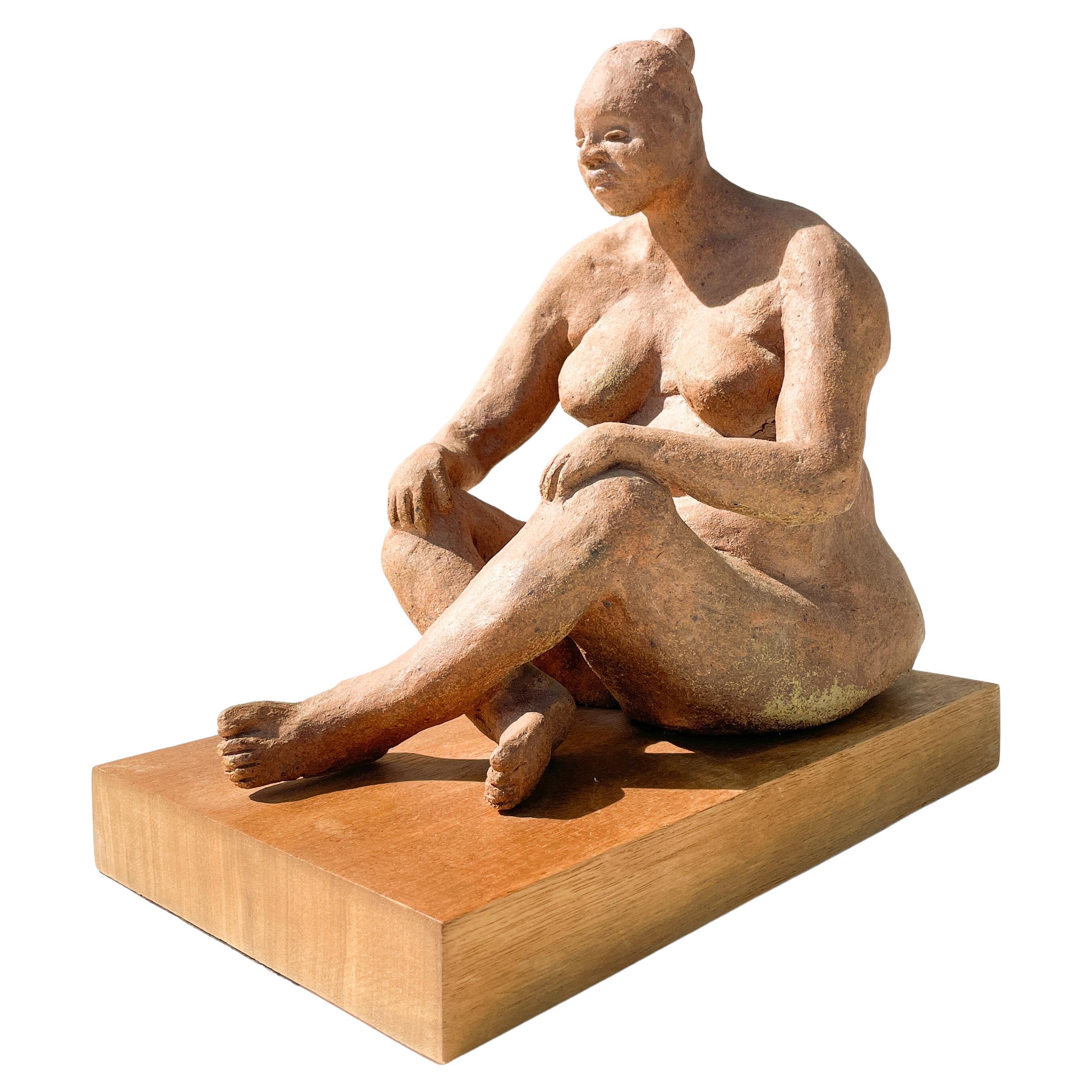 Vintage Modernist Nude Rubenesque Women Terracotta Sculpture By F. Kahn MCM