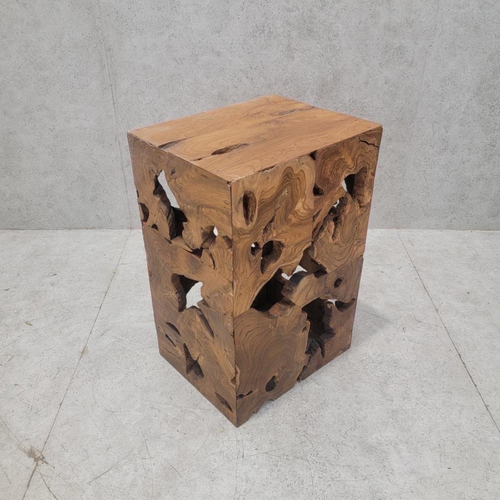 Rustic Vintage Modernist Organic Burl Wood Pedestal/Side Table For Sale