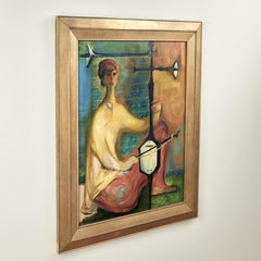 Vintage Modernist Painting of a Musician by Lucile Leighton