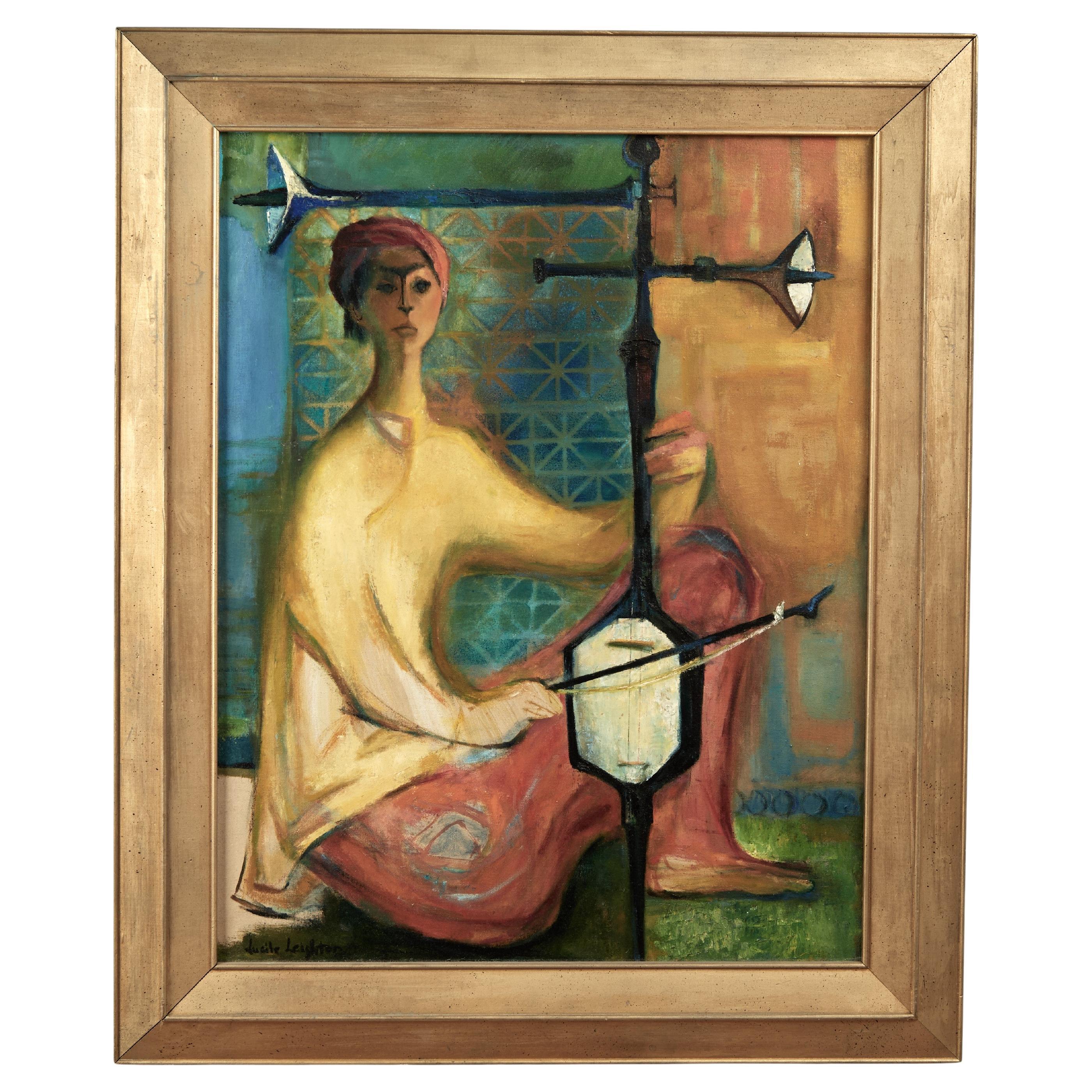 Vintage Modernist Painting of a Musician by Lucile Leighton