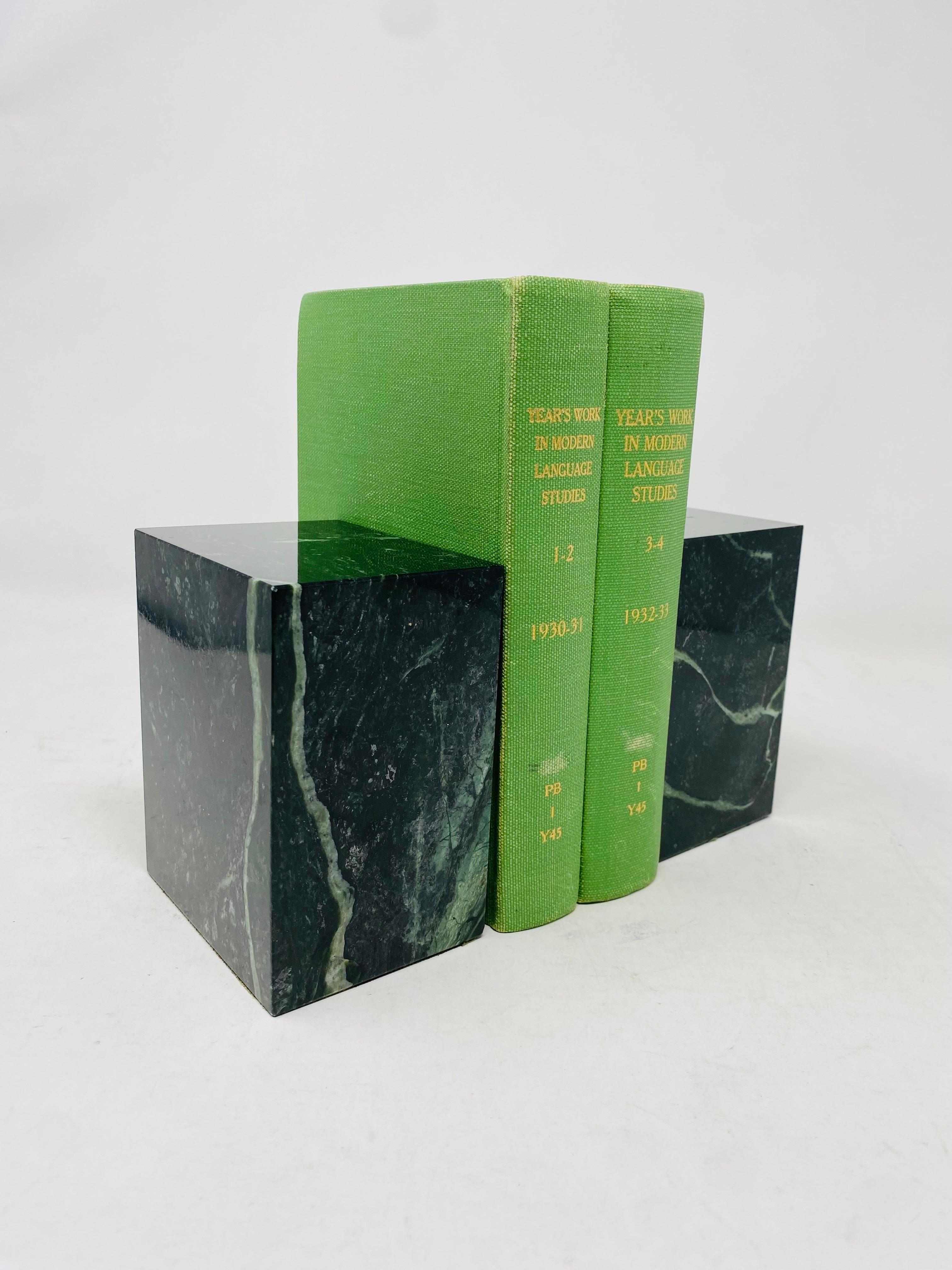 Hand-Crafted Vintage Modernist Rectangular Black and Green  Marble Bookends Vermont Marble Co For Sale