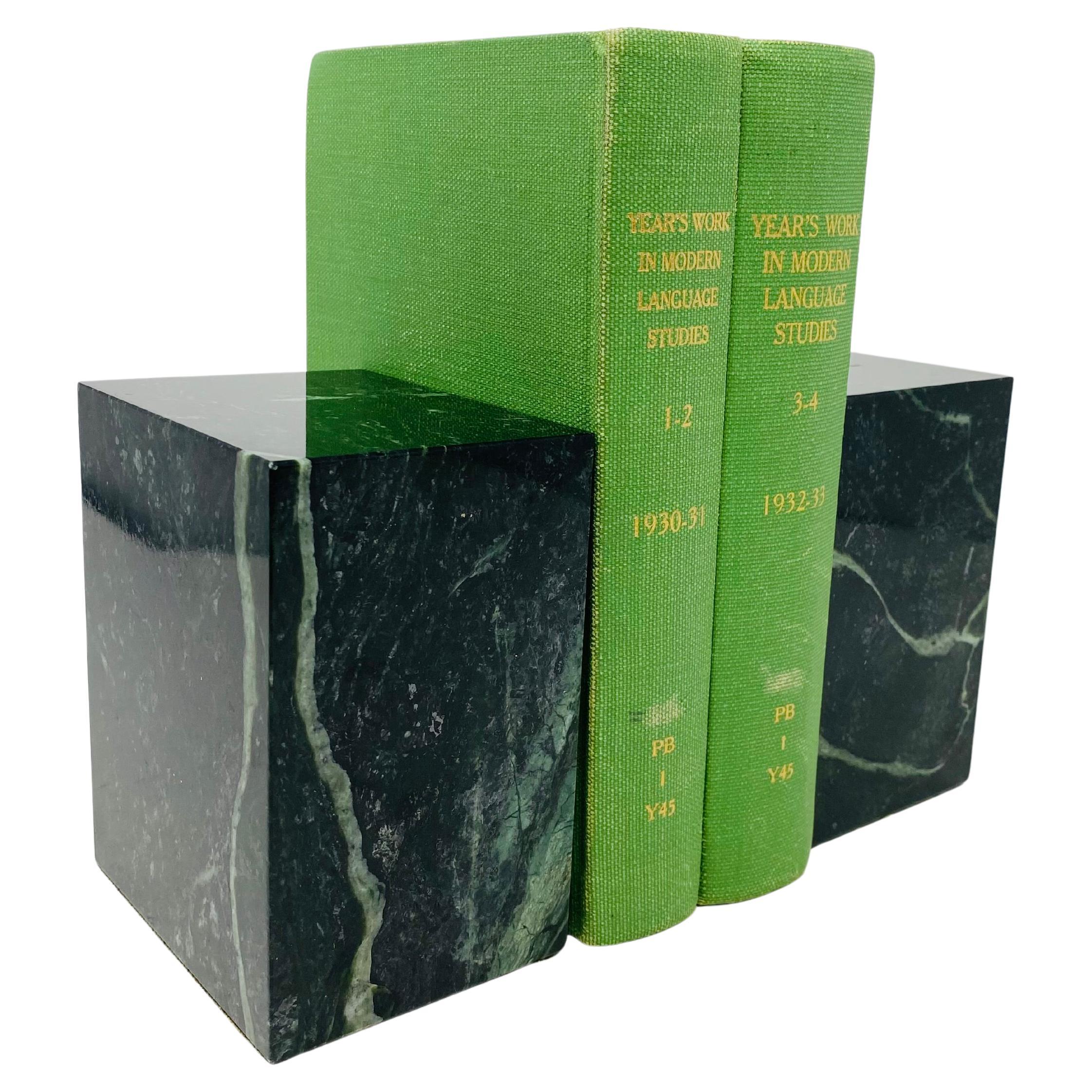 Vintage Modernist Rectangular Black and Green  Marble Bookends Vermont Marble Co