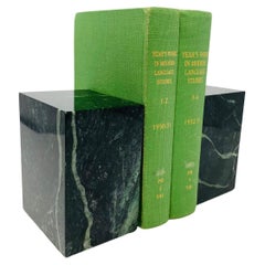 Vintage Modernist Rectangular Black and Green  Marble Bookends Vermont Marble Co
