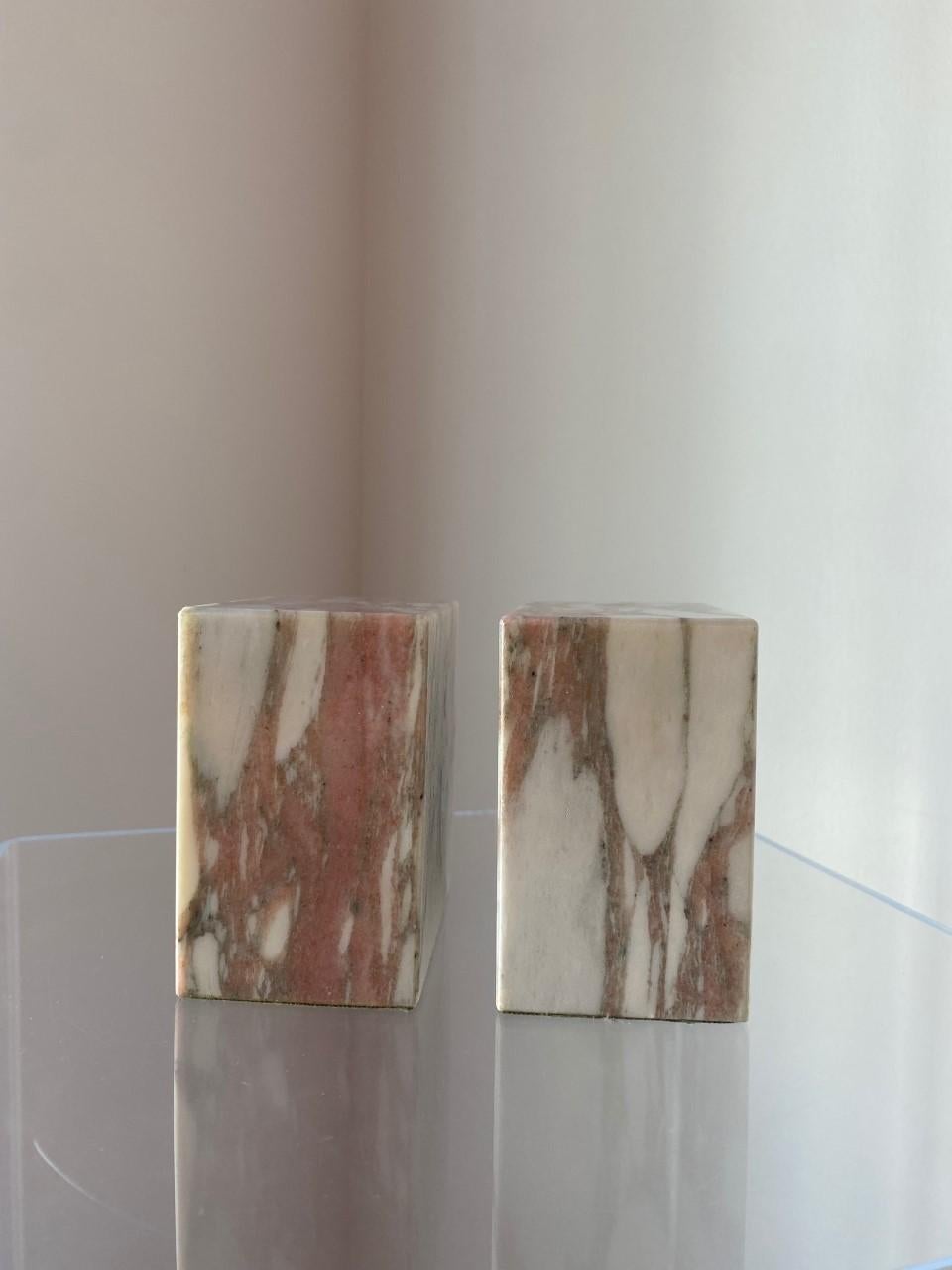 Mid-Century Modern Vintage Modernist Rectangular Pink Marble Bookends by Vermont Marble Co