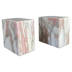 Vintage Modernist Rectangular Pink Marble Bookends by Vermont Marble Co