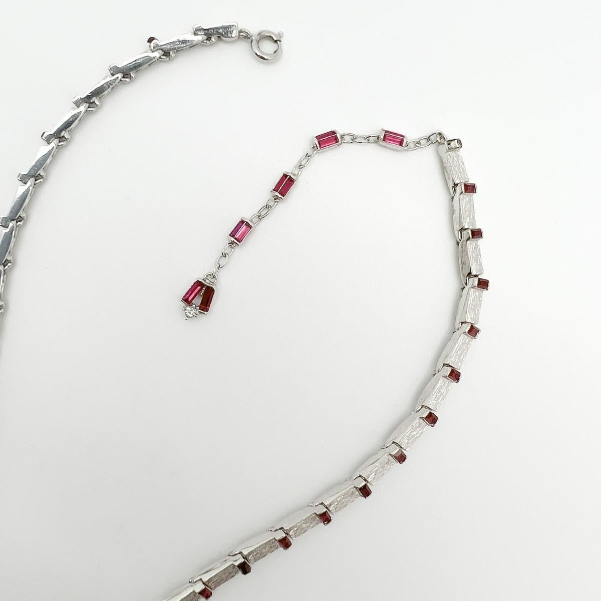 Vintage Modernist Ruby Crystal Necklace 1960s For Sale 2
