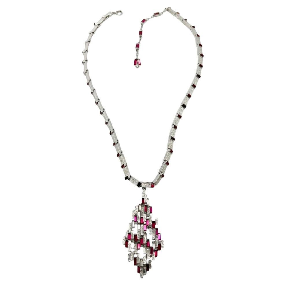 Vintage Modernist Ruby Crystal Necklace 1960s For Sale