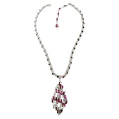 Antique Modernist Ruby Crystal Necklace 1960s