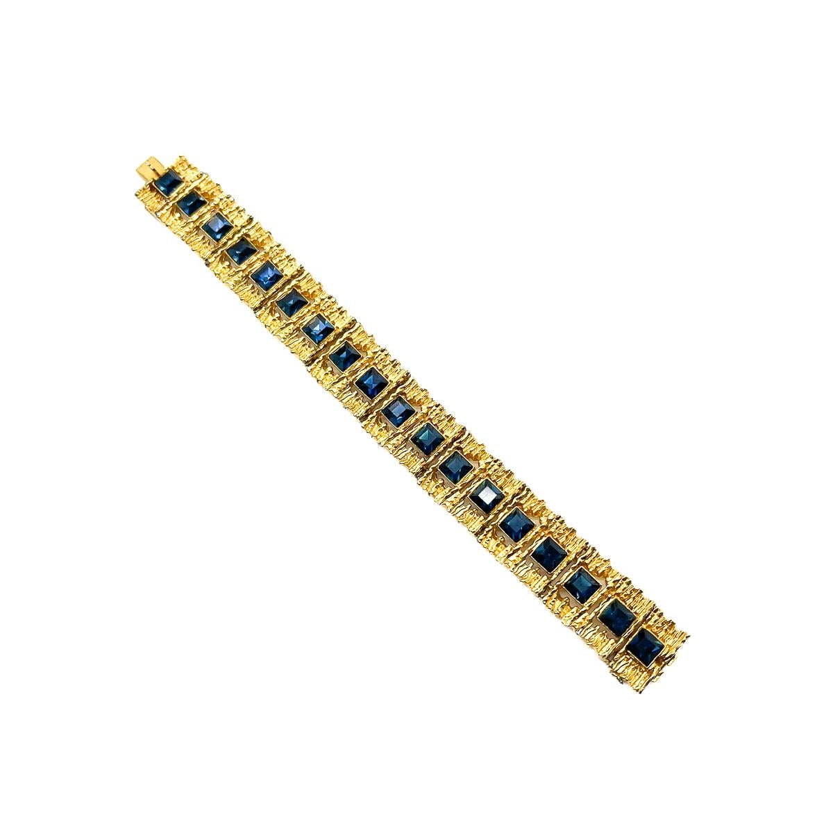 Vintage Modernist Sapphire Bark Bracelet 1960s In Good Condition For Sale In Wilmslow, GB
