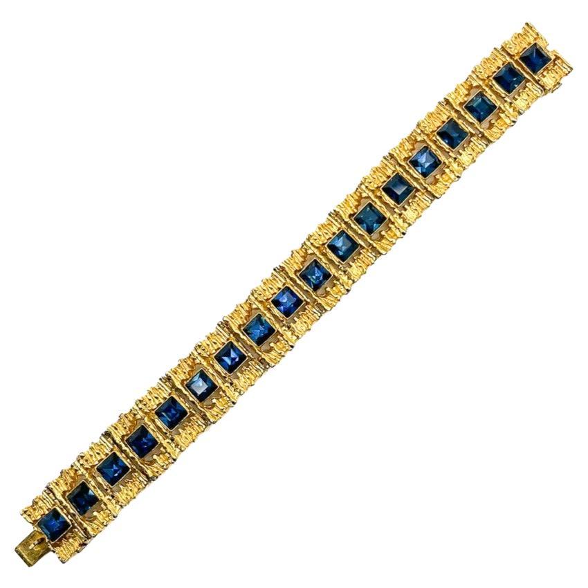 Vintage Modernist Sapphire Bark Bracelet 1960s For Sale