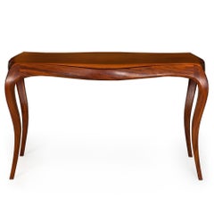 Vintage Modernist Serpentine Mahogany Console Table, 20th Century, Signed