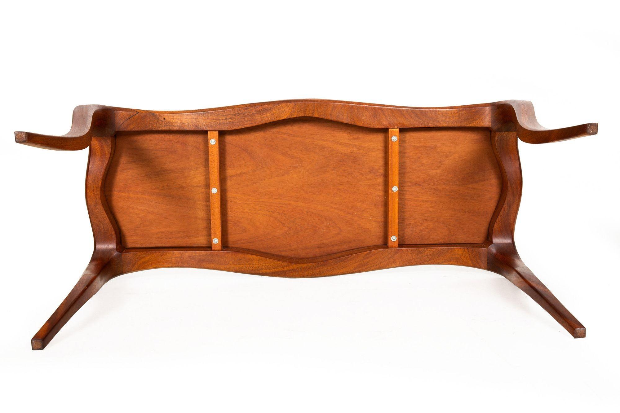 Vintage Modernist Serpentine Mahogany Console Table, 20th Century, Signed For Sale 16